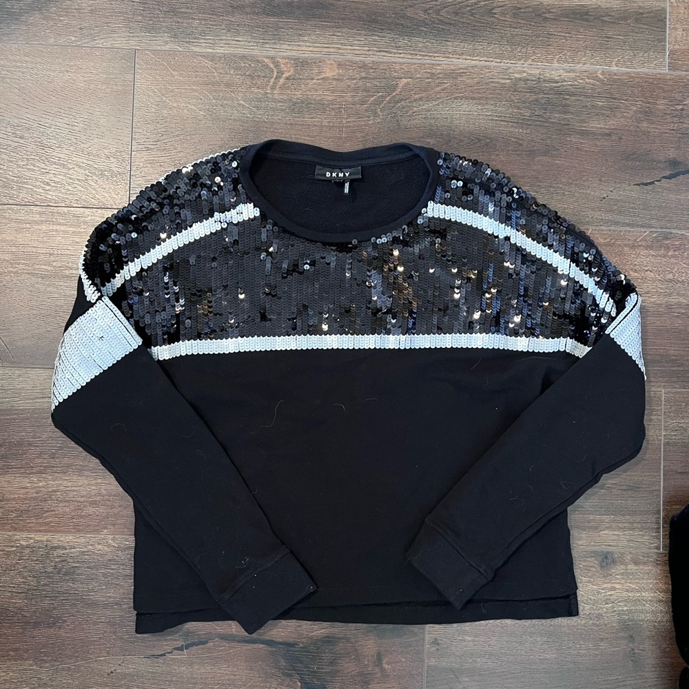 DKNY Black and Silver Sequin Top
